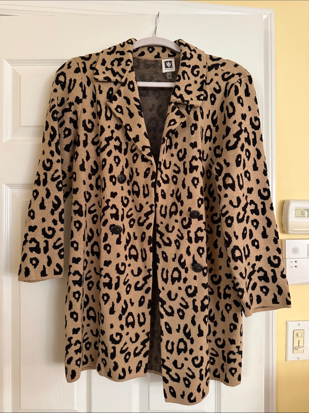 Anne Klein Tan & Black Leopard Print Long Cardigan